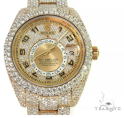 Fully Iced Out Sky-Dweller Oyster Perpetual Rolex Watch 30ct 66263