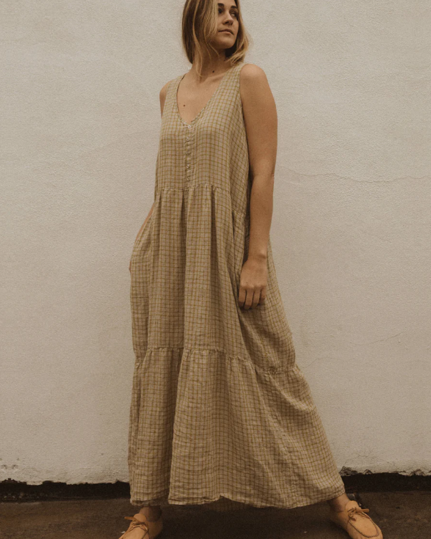 MARY DRESS - OCHRE WINDOWPANE