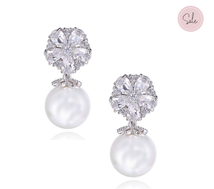 PEARL SHIMMER CUBIC ZIRCONIA WEDDING EARRINGS
