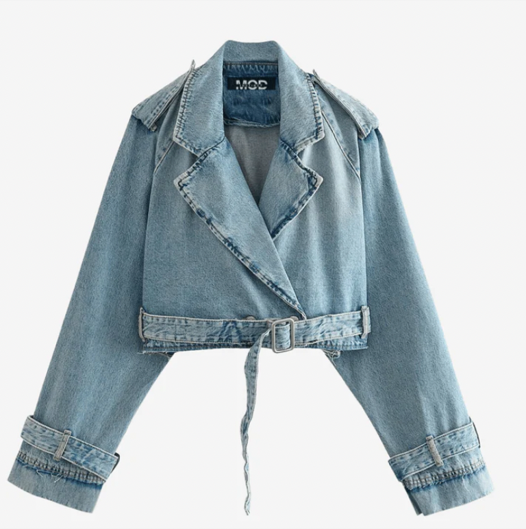 Kensey Denim Moto Jacket in Blue Wash