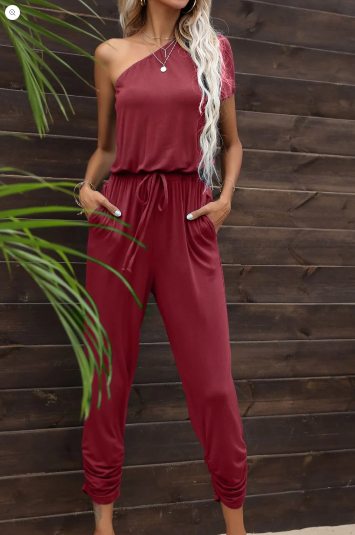 Drawstring Waist One-Shoulder Jumpsuit