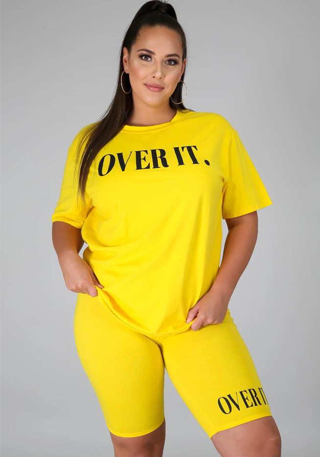 Women's Fashion Letter Ruber Print Solid Round Neck Short Sleeve Shorts Casual Women's Tracksuit