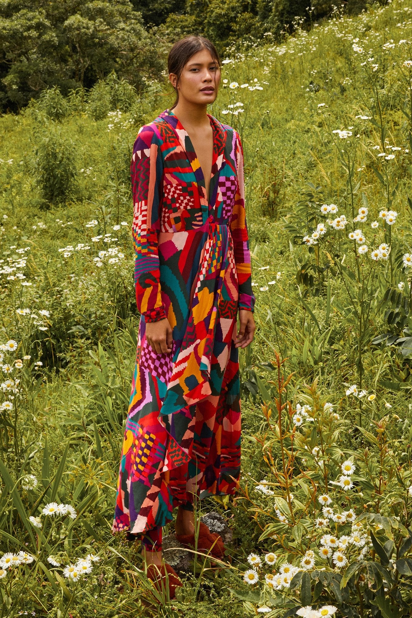 Farm Rio - Red Abstract Patches Maxi Dress