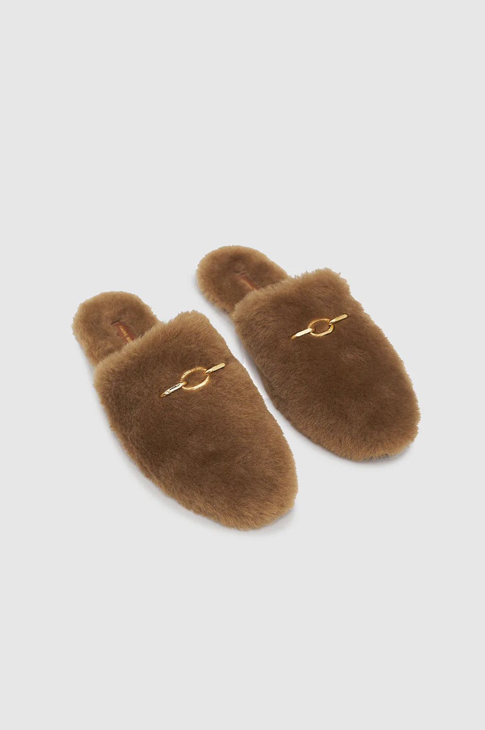 ANINE BING Shearling Mules - Camel