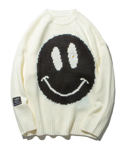 KNITTED CASHMERE SMILEY FACE SWEATER