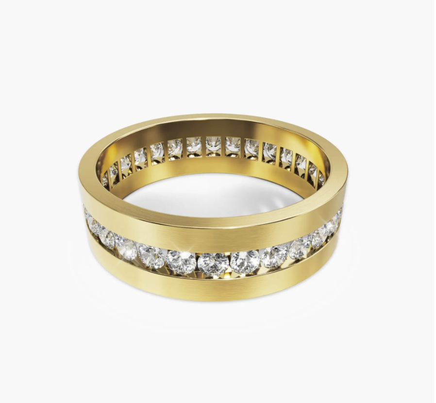 Diamond Inset Men's Wedding Band - 7mm