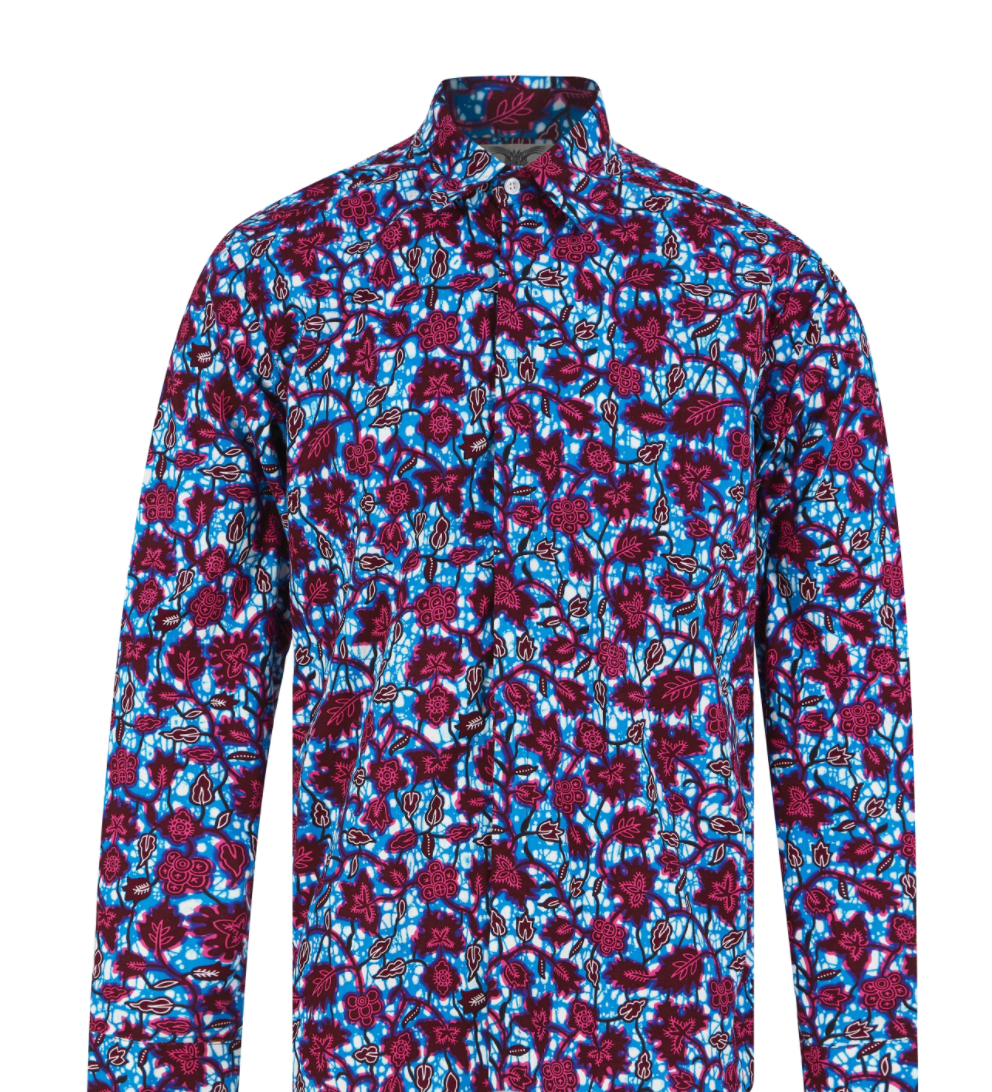 Men's African Print Shirt- Blue Florals