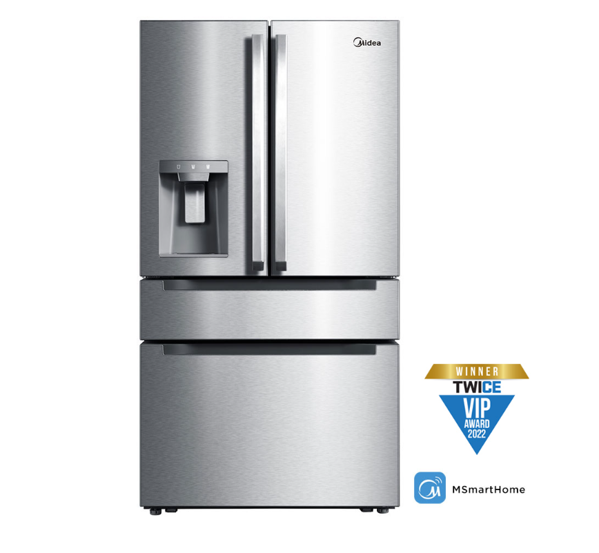 Midea Smart 21.6-cu ft 4-Door Counter-Depth French Door Refrigerator with Dual Ice Maker (Stainless Steel) ENERGY STAR