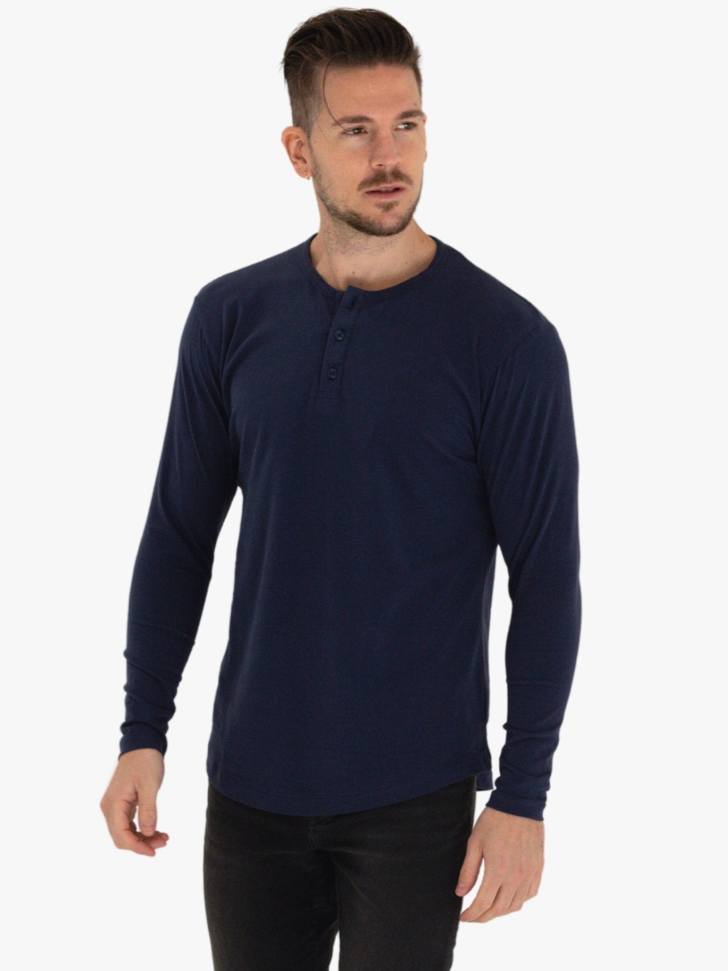 LONG SLEEVE HENLEY - MIDNIGHT