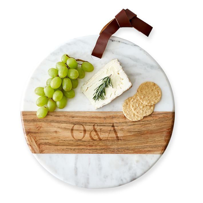 Joy - Mark & Graham - Engraved Wood And Marble Round Cheese Board