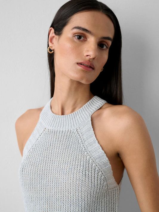 Linen Blend Cut In Crewneck Tank