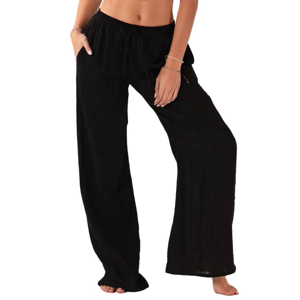 Wide Leg Cotton Drawstring Pants With Pockets