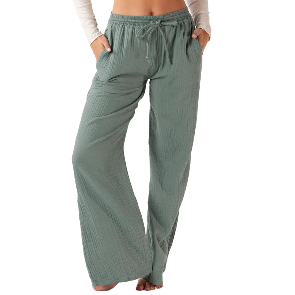 Wide Leg Cotton Drawstring Pants With Pockets