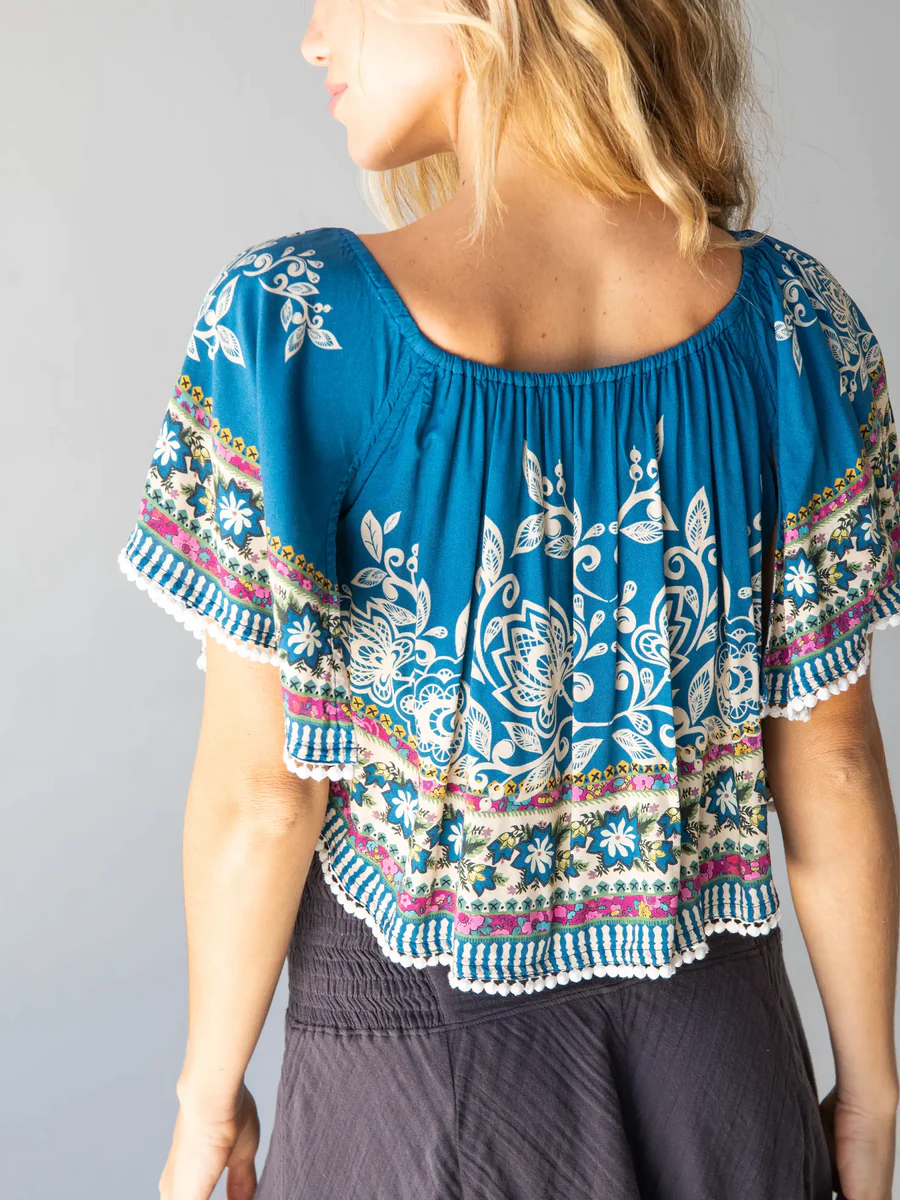 Sabrina Crop Top - Navy Borders