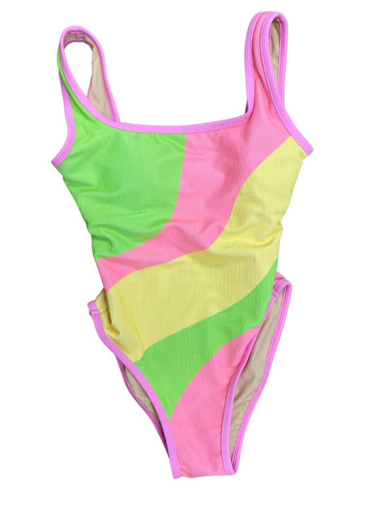 Ocean Isle One Piece- Neon Wave Print- Sherbet