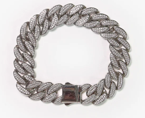 Man 8" Cuban Link Bracelet Sterling Silver with Cubic Zirconia