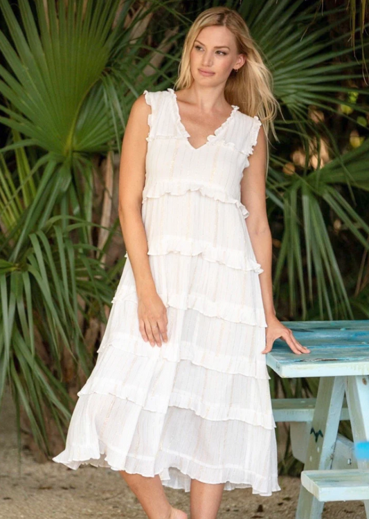 KARISSA MIDI DRESS - WHITE/GOLD