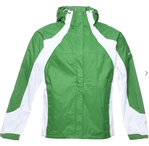COLUMBIA GREEN & WHITE NYLON HOODED JACKET - L