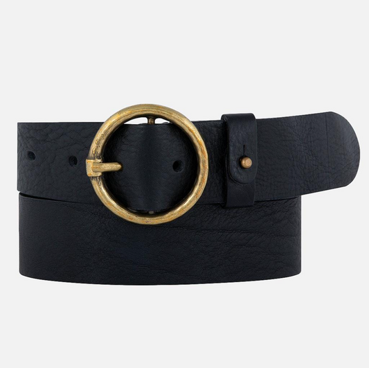 45505 Pip 2.0 | Vintage Gold Round Buckle Leather Belt For Jeans