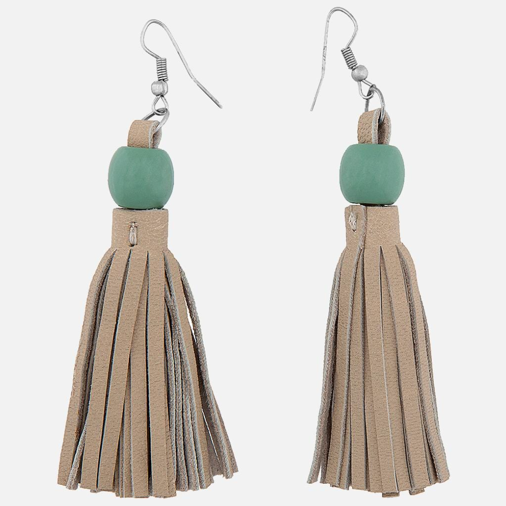 E101 Willow | Leather Beaded Fringe Earring
