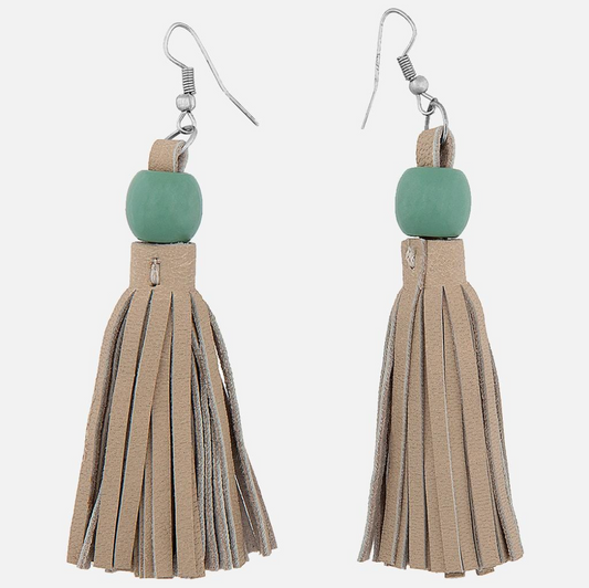 E101 Willow | Leather Beaded Fringe Earring