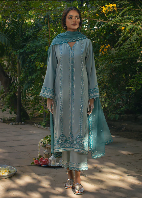 3 PC Sea Blue Suit With Sequins