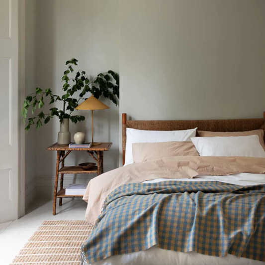 Warm Blue Gingham Wool Blanket