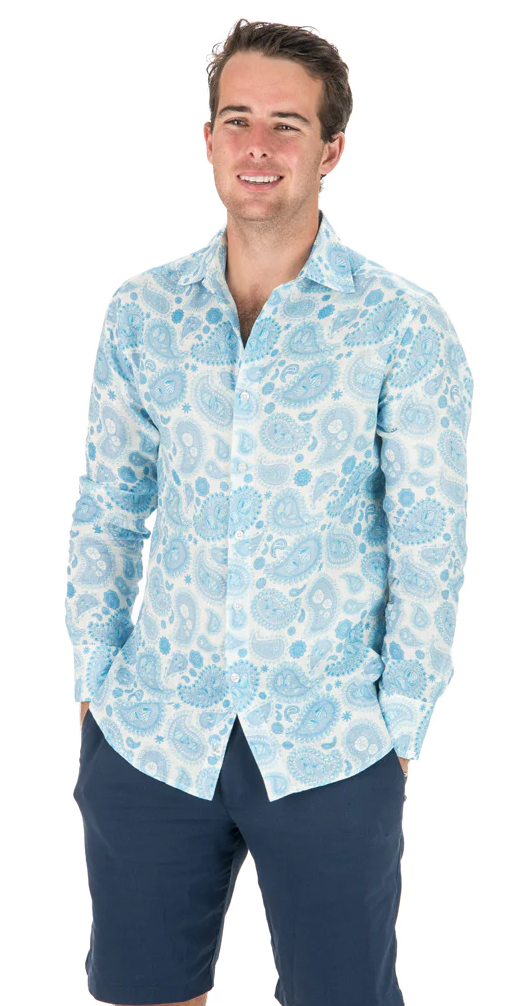 Jeremy Linen Shirt - Blue Paisley