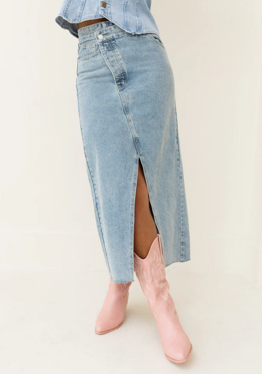 CRISS CROSS DENIM LONG SKIRT