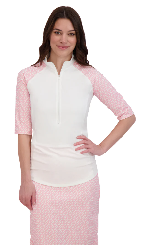 3/4 Sleeve Surf Top-Orchid Dot Print