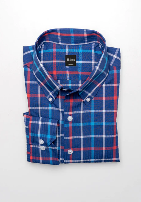 MULTI BLUE CHECKERED SEERSUCKER SHIRT - BUTTON DOWN COLLAR