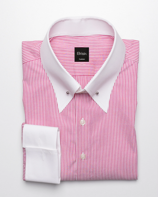 PINK PINSTRIPES SHIRT - WHITE PIN COLLAR