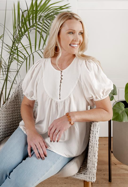*Kristen Swiss Dot Top - Ivory