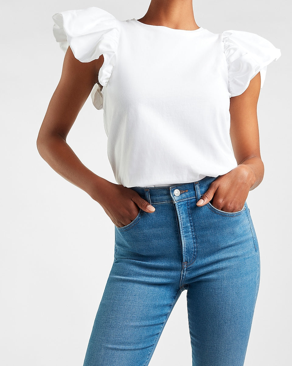 Taffeta Sleeve Crew Neck Tee