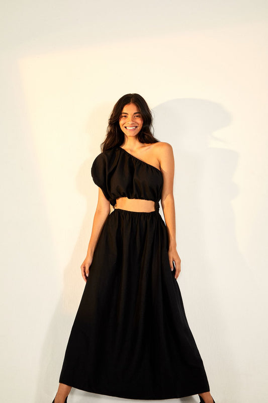 Farm Rio - One Shoulder Black Dress