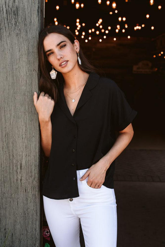Lucas Button Down Top in Black