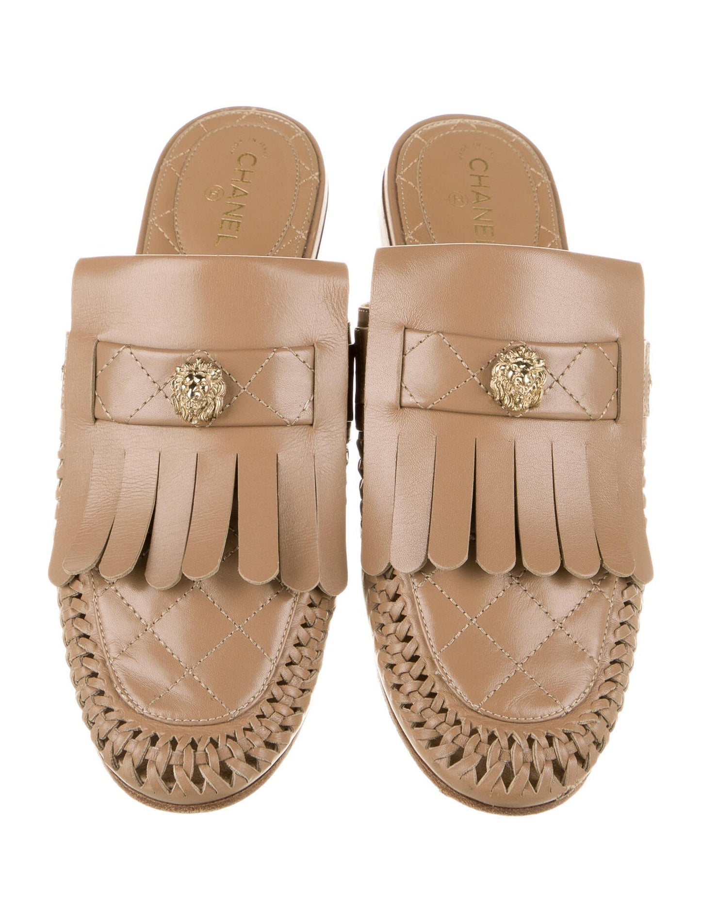 CHANEL Leather Tassel Accents Mules