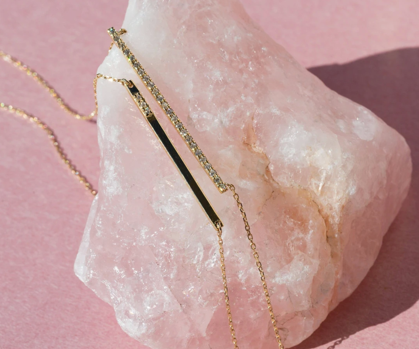 Gold Bar Necklace with Diamonds - Final Sale