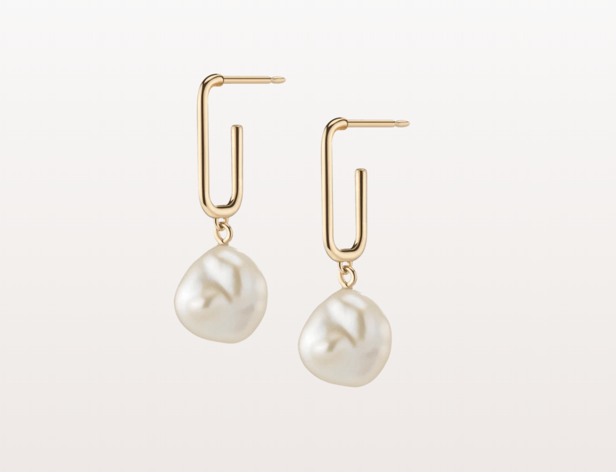 Organic Pearl Drop Rectangle Hoop Earrings