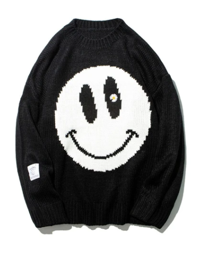 KNITTED CASHMERE SMILEY FACE SWEATER