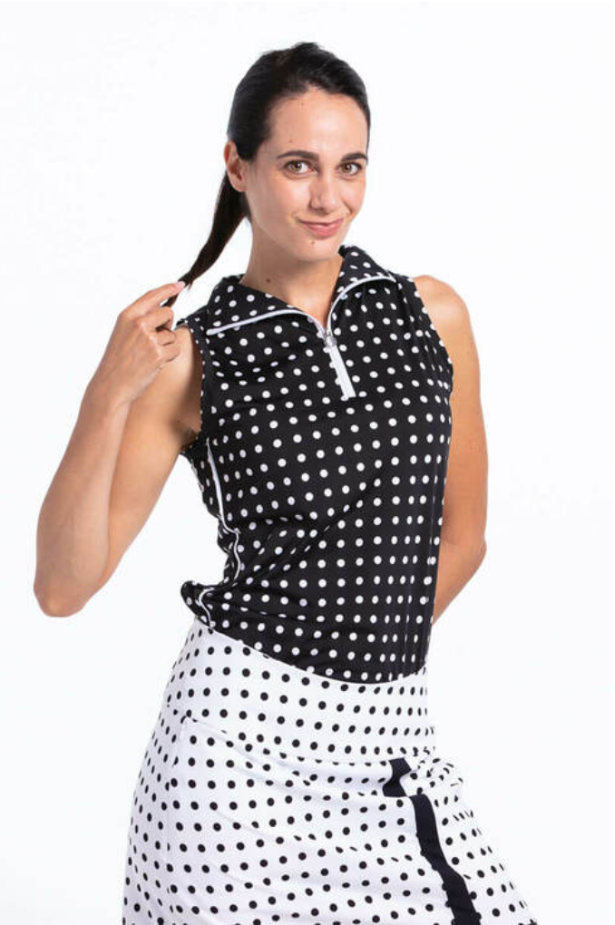 Keep It Covered Sleeveless Golf Shirt - Dashing White Dot