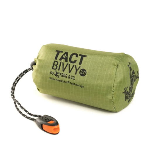 Tact Bivvy® 2.0 Emergency Sleeping Bag w/ HeatEcho® Technology, Paratinder, & Whistle by Frog & CO