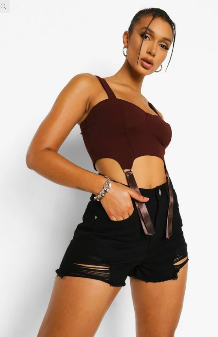Laddered High Waist Denim Mom Short