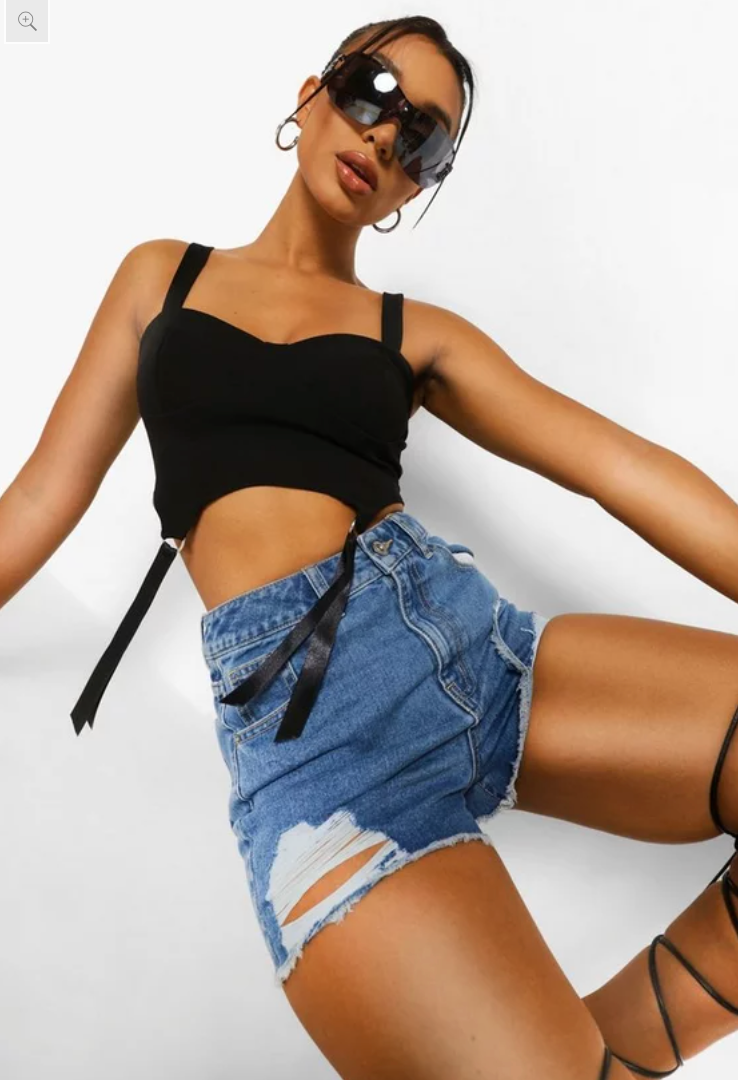 Laddered High Waist Denim Mom Short