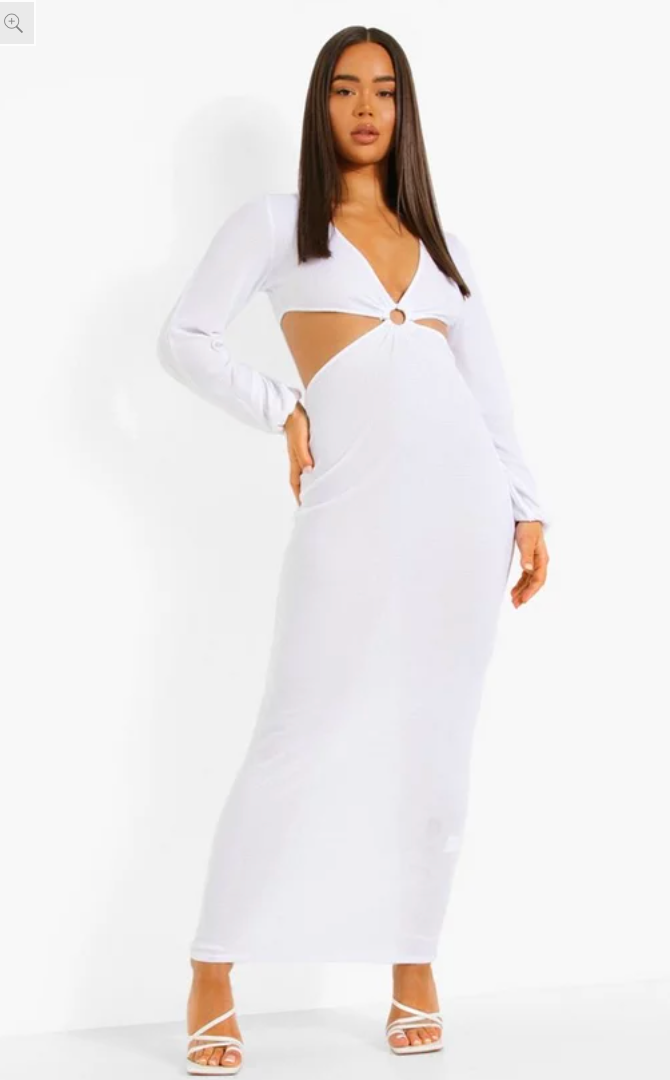 Long Sleeve Plunge D-ring Maxi Dress