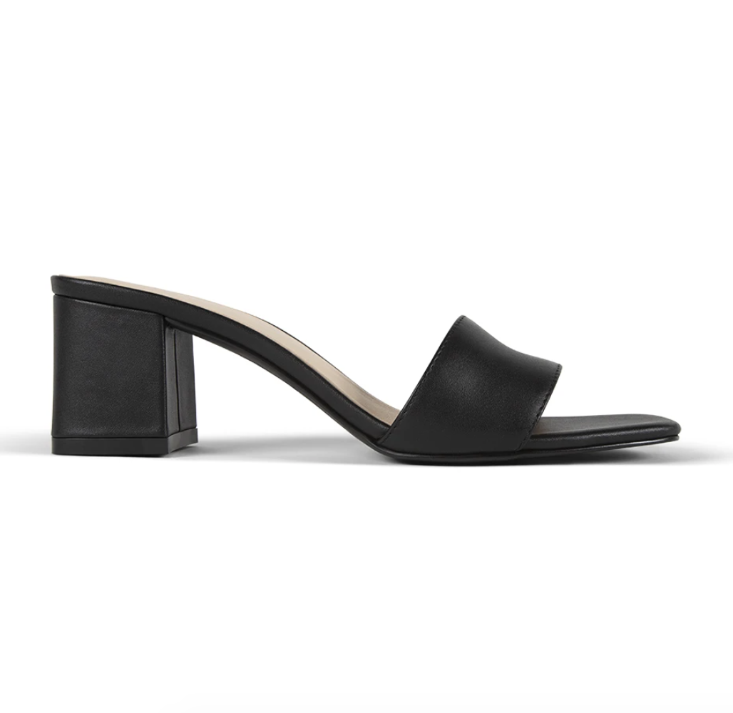 Danielle Black Leather Heeled Slide