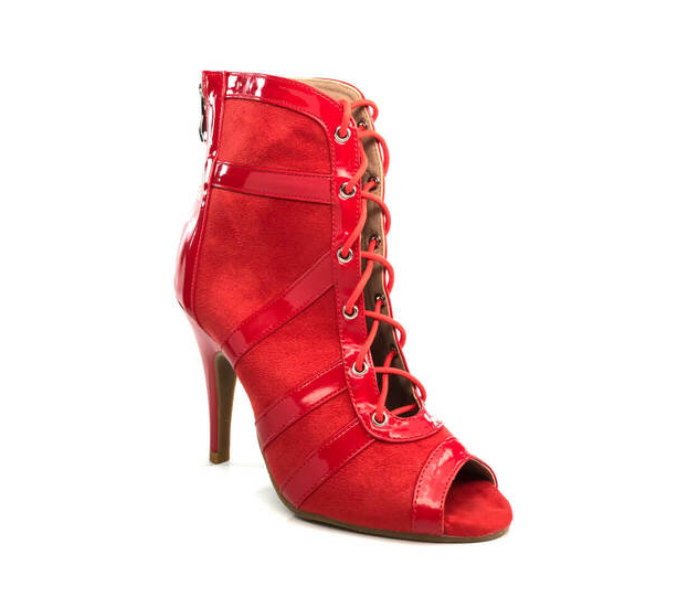Maddison - Red, Rubber Sole Sporty Open Toe Lace Up Ankle Boot