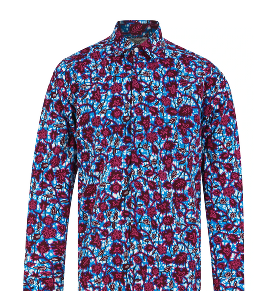 Men's African Print Shirt- Blue Florals