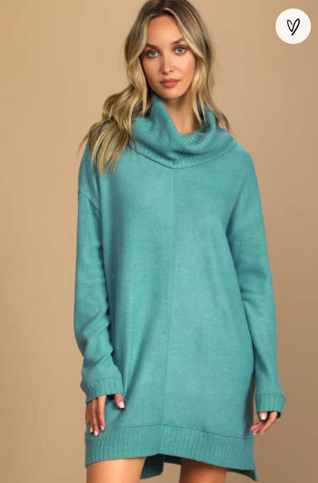 Autumn Daze Cowl Neck Long Sleeve Sweater Dress