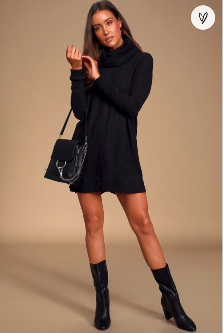 Autumn Daze Cowl Neck Long Sleeve Sweater Dress